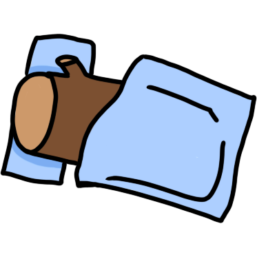 a log under a light blue blanket and on a light blue pillow.